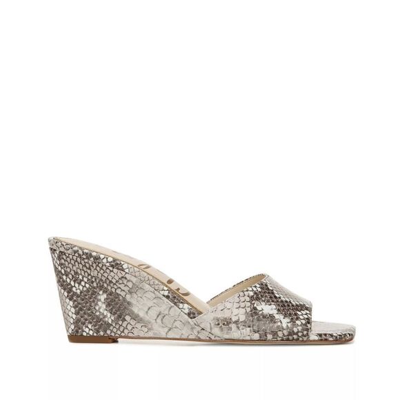 New! SAM EDELMAN Tesma Snakeprint Leather Wedge Slide Sandals Square Open-toe - Picture 4 of 11